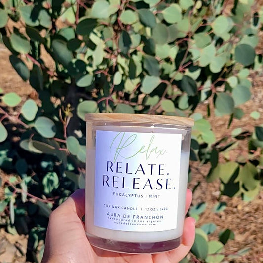 Relax. Relate. Release. Candle